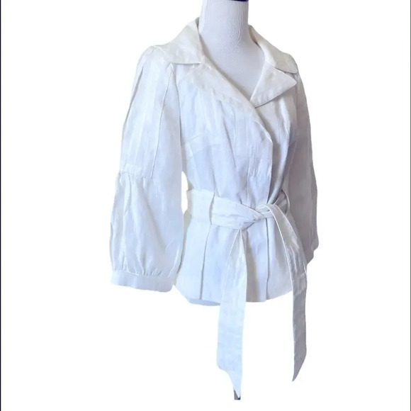 ZARA White 100%  Linen Belted Summer Jacket Small - Picture 12 of 15